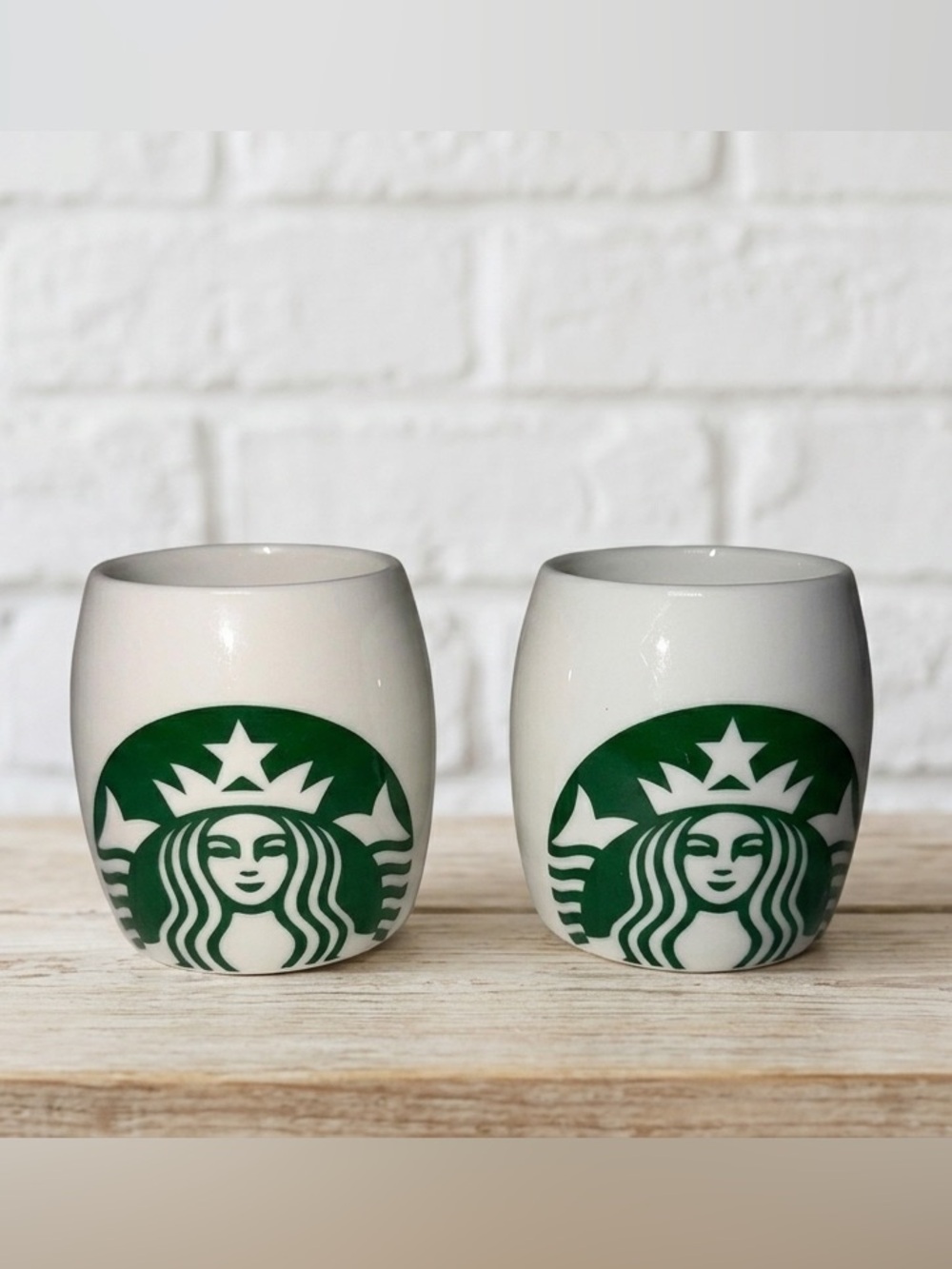 Starbucks Vintage 2010 White Ceramic Barrel Espresso Demitasse Cups 3oz Set 2